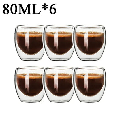 Double-Walled Insulated Glass Cup – Heat Resistant & Stylish - 6 Pcs