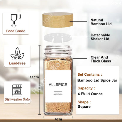 Glass Spice Jars with Bamboo Lids - Complete Spice Organizer Set