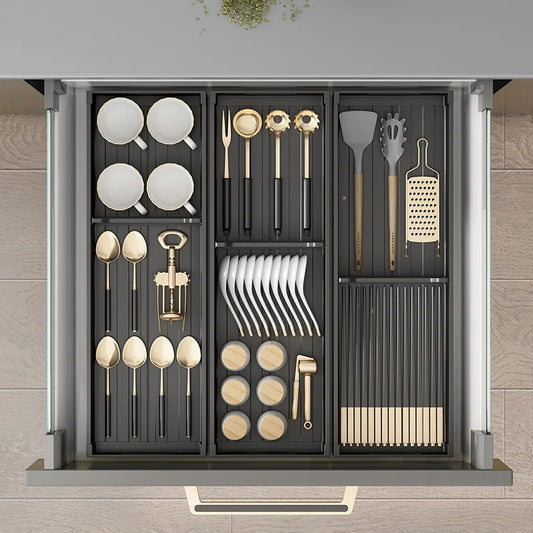 Expandable Utensil Drawer Organizer and Dish Drying Rack