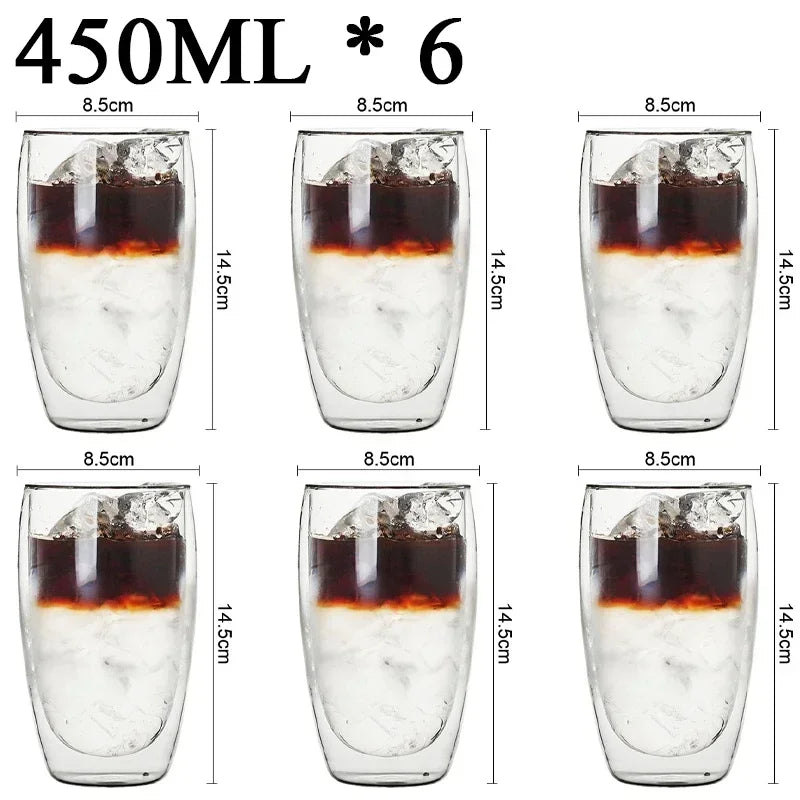 Double-Walled Insulated Glass Cup – Heat Resistant & Stylish - 6 Pcs