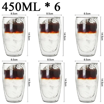 Double-Walled Insulated Glass Cup – Heat Resistant & Stylish - 6 Pcs