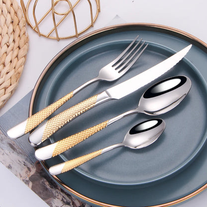 8/12/16/20/24-Piece Gold & Silver Plated Stainless Steel Cutlery Set