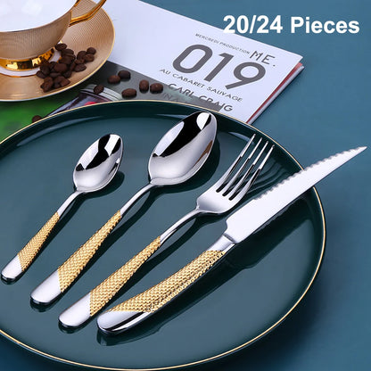 8/12/16/20/24-Piece Gold & Silver Plated Stainless Steel Cutlery Set