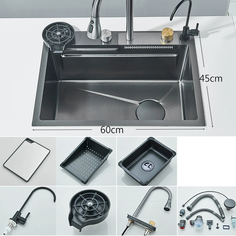 304 Stainless Steel Kitchen Sink | Large Single Bowl | Undermount 60x45cm with Integrated Faucet | Brushed Finish