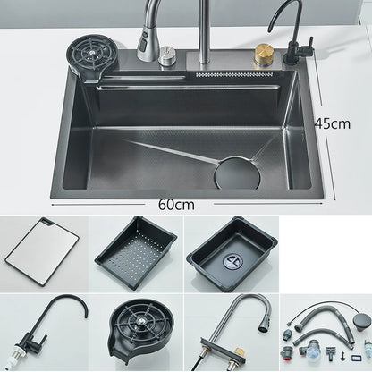 304 Stainless Steel Kitchen Sink | Large Single Bowl | Undermount 60x45cm with Integrated Faucet | Brushed Finish