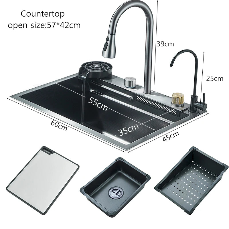 304 Stainless Steel Kitchen Sink | Large Single Bowl | Undermount 60x45cm with Integrated Faucet | Brushed Finish