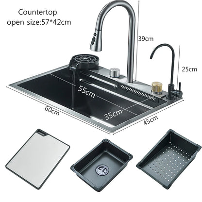 304 Stainless Steel Kitchen Sink | Large Single Bowl | Undermount 60x45cm with Integrated Faucet | Brushed Finish