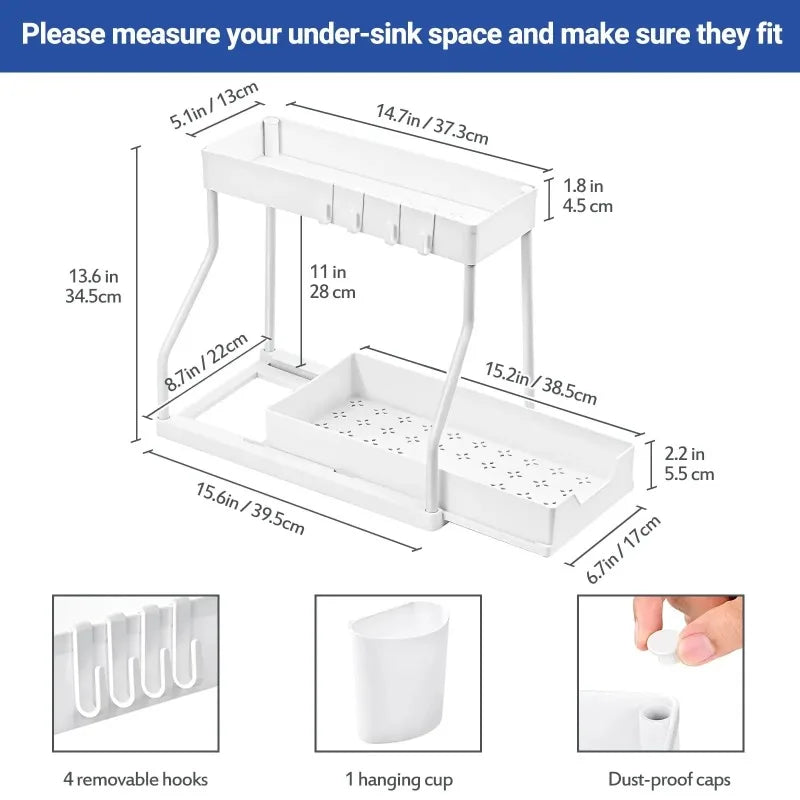 Kitchen Storage Under Sink Organizer 2 Layer Pull-Out Multifunctional Drawer Shelf Organizer