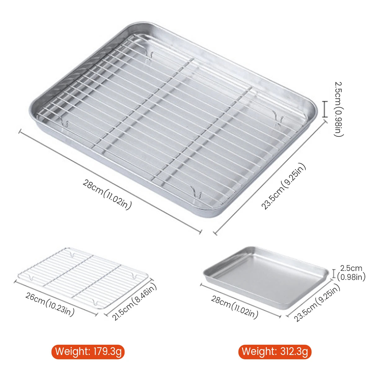 304 Stainless Steel Baking Tray with Removable Cooling Rack – Non-Stick BBQ & Cake Pan Set