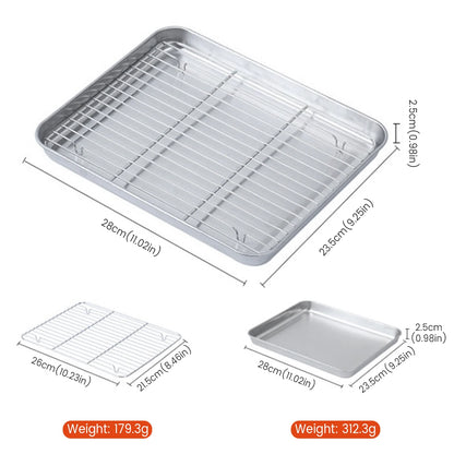 304 Stainless Steel Baking Tray with Removable Cooling Rack – Non-Stick BBQ & Cake Pan Set
