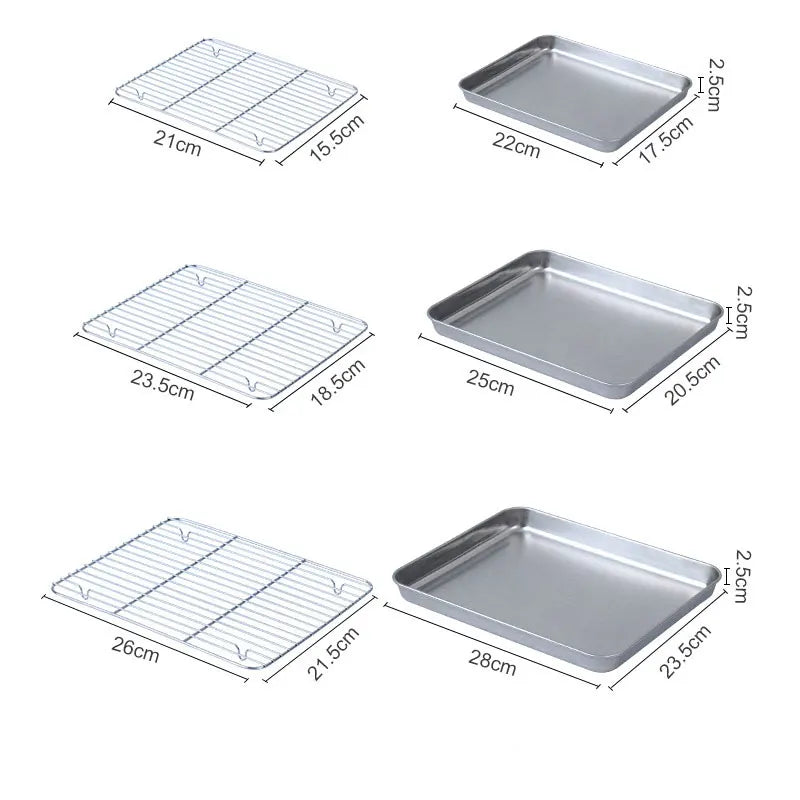 304 Stainless Steel Baking Tray with Removable Cooling Rack – Non-Stick BBQ & Cake Pan Set