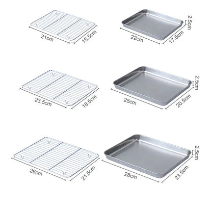 304 Stainless Steel Baking Tray with Removable Cooling Rack – Non-Stick BBQ & Cake Pan Set