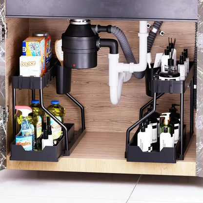 Kitchen Storage Under Sink Organizer 2 Layer Pull-Out Multifunctional Drawer Shelf Organizer