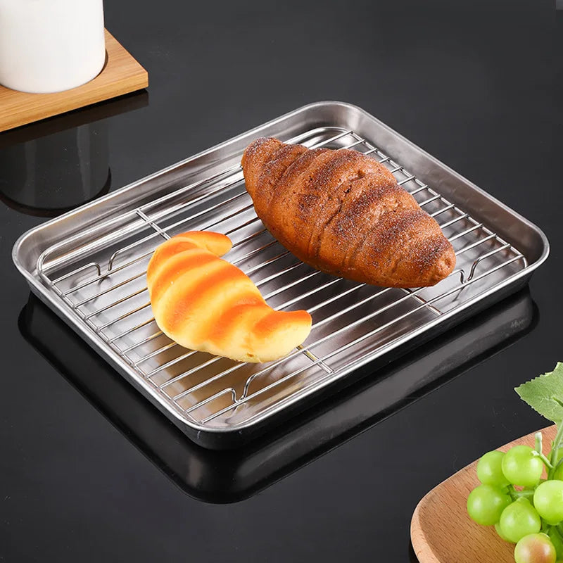 304 Stainless Steel Baking Tray with Removable Cooling Rack – Non-Stick BBQ & Cake Pan Set