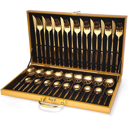 24pcs Stainless Steel Tableware Set - Dishwasher Safe