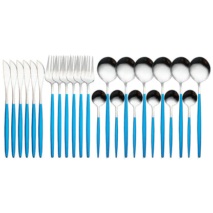 24pcs Stainless Steel Tableware Set - Dishwasher Safe