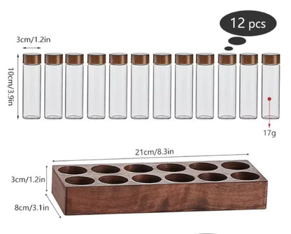 Walnut Wood Coffee & Tea Storage Tube Set - Glass Containers with Display Rack