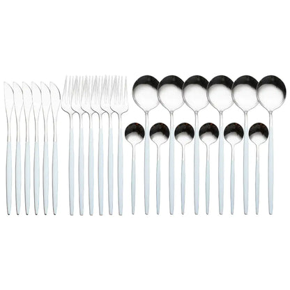 24pcs Stainless Steel Tableware Set - Dishwasher Safe