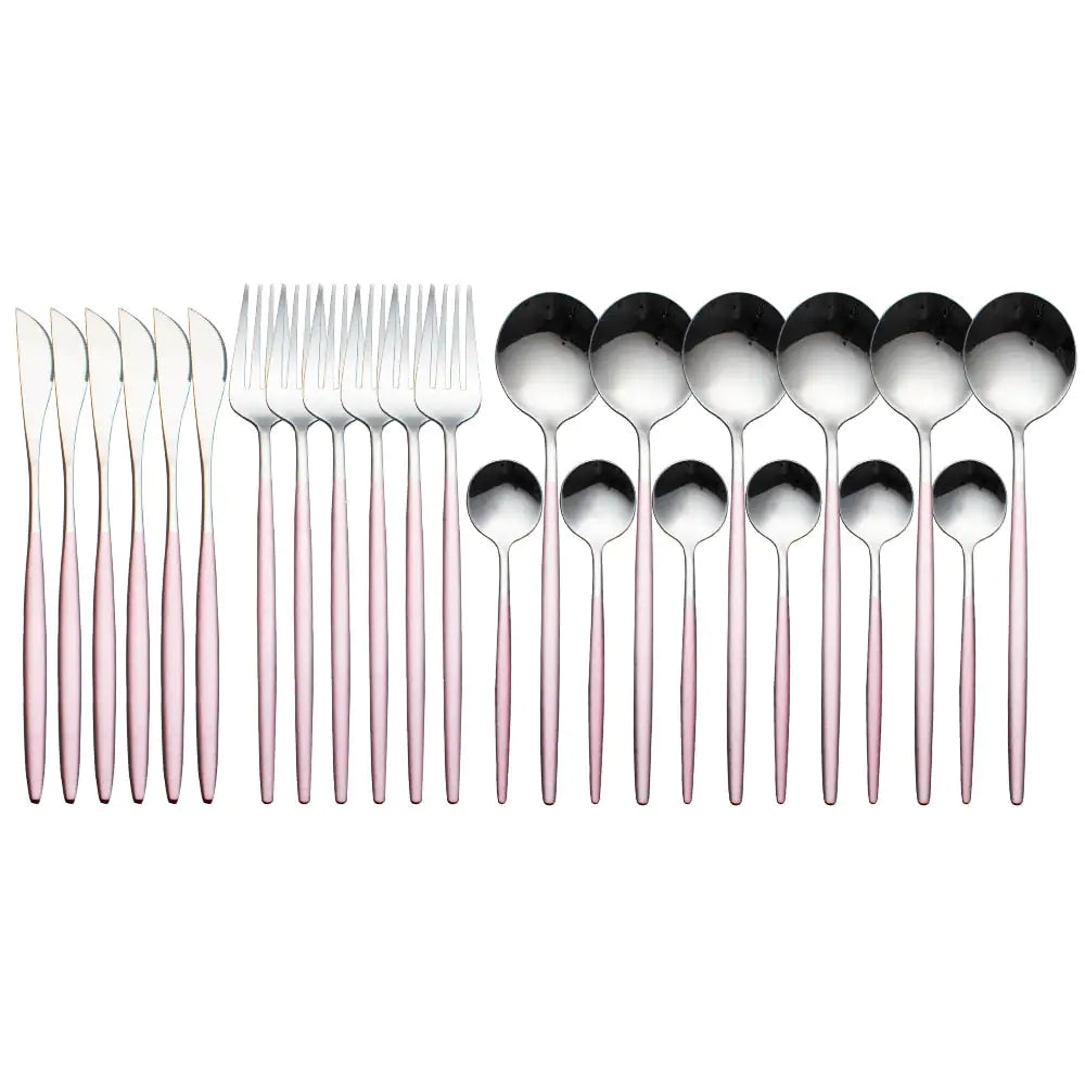 24pcs Stainless Steel Tableware Set - Dishwasher Safe