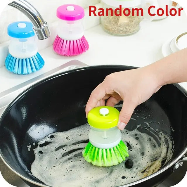 Random Color Kitchen Wash Pot Dish Brush Washing Utensils With Washing Up Liquid Soap Dispenser Household Cleaning Accessories