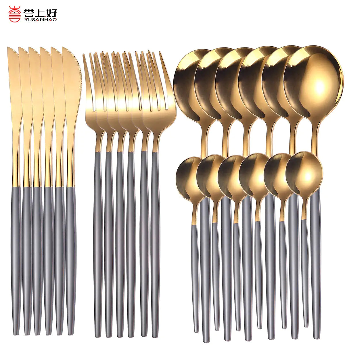 24pcs Stainless Steel Tableware Set - Dishwasher Safe