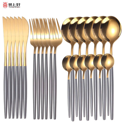 24pcs Stainless Steel Tableware Set - Dishwasher Safe