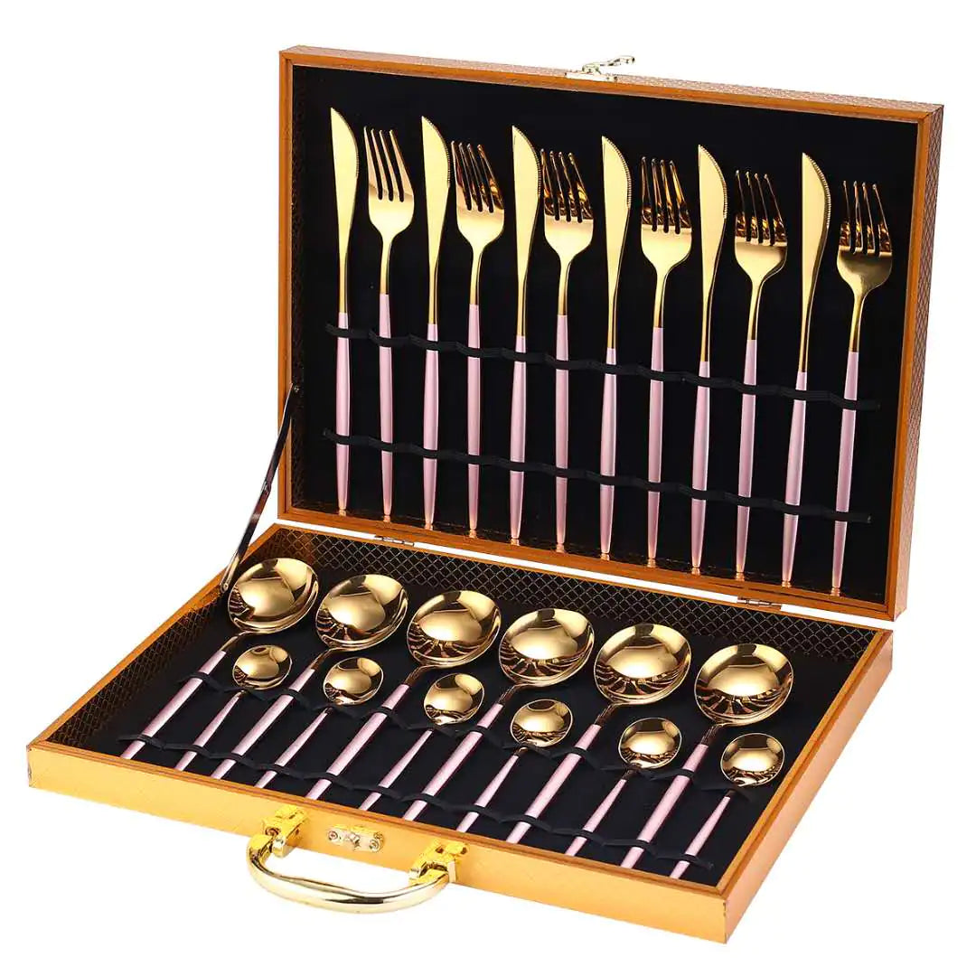 24pcs Stainless Steel Tableware Set - Dishwasher Safe