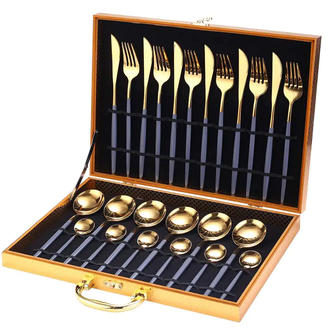 24pcs Stainless Steel Tableware Set - Dishwasher Safe