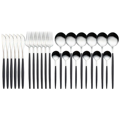 24pcs Stainless Steel Tableware Set - Dishwasher Safe