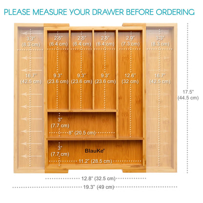 Expandable Bamboo Drawer Organizer with 6-8 Compartments