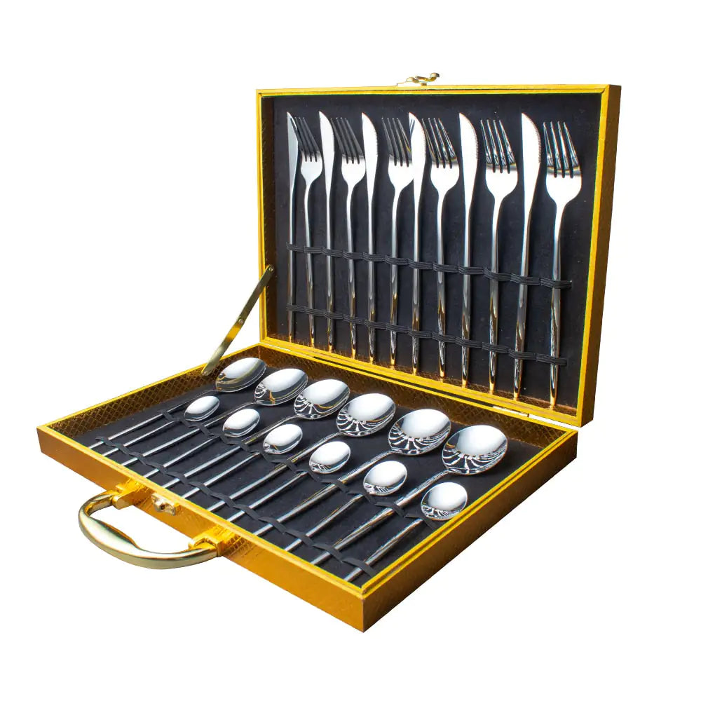 24pcs Stainless Steel Tableware Set - Dishwasher Safe